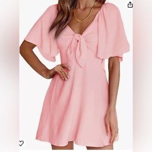 Dokotoo Pink Mini Dress V Neck Short Sleeve Tie Back Dress Size M